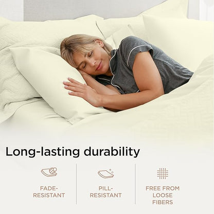 Threadmill Luxury 800 Thread Count 100% Cotton Sheets - Sateen Weave Twin XL Bed-Sheets, Better Than Egyptian Cotton,3 Pc Solid Soft Bedding Set (Ivory), Fits 15" Deep Pocket
