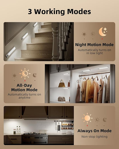 EZVALO 5 Pack Under Cabinet Lighting, 2400mAh Rechargeable Motion Sensor Light, 10inch Magnetic Closet Lights with Dimmable & 3 Color Temps, Wireless Motion Activated Lights with Remote for Kitchen
