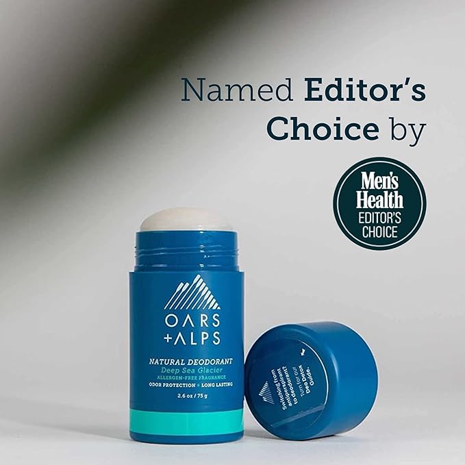 Oars + Alps Deodorant for Men & Women, Aluminum Free Deodorant for Men, Dermatologist Tested, Clean Ingredients, Non Toxic, Vegan, Long Lasting, Deep Sea Glacier, 2pk, 2.6oz