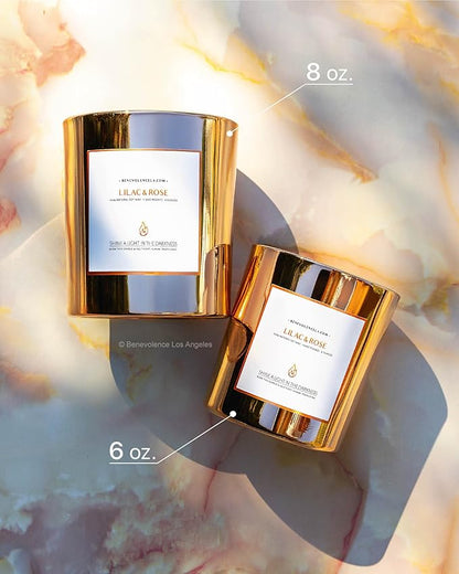 Benevolence LA Lilac & Rose Wood Wick Candles | Soy Scented Candles for Home | Gifts for Women and Men | Home Fragrance | Aromatherapy | Shelf Decor, Bathroom Freshener | 8oz, 45 Hour Burn