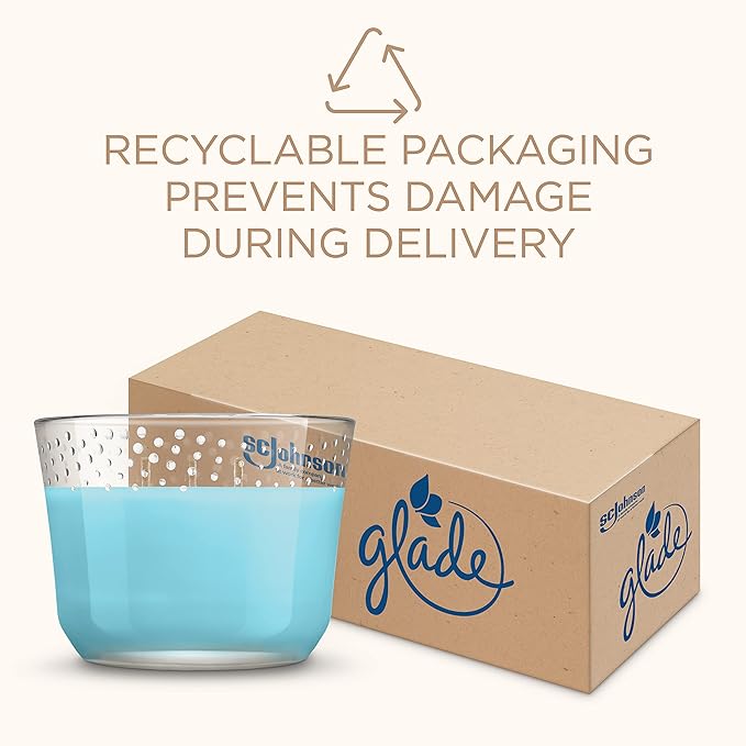 Glade Candle Aqua Waves, Fragrance Candle Infused with Essential Oils, Air Freshener Candle, 3-Wick Candle, 6.8 Oz, 3 Count