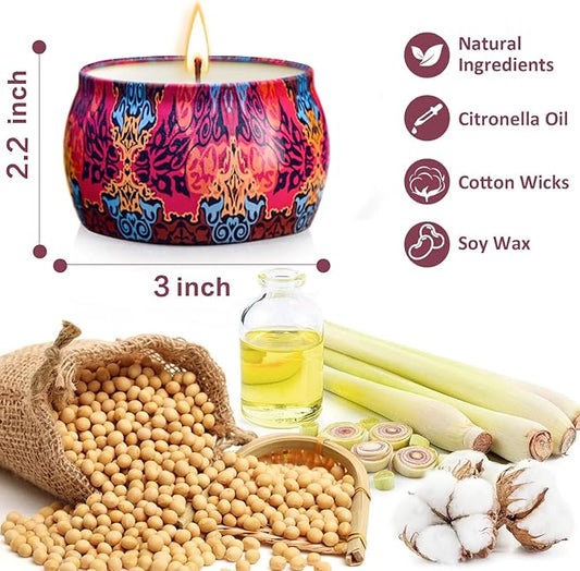 12 Pack Citronella Candles Outdoor - 52.8 Oz Soy Wax Candle Set, 360 Hour Long Lasting Scented Candles for Camping, Garden, Party