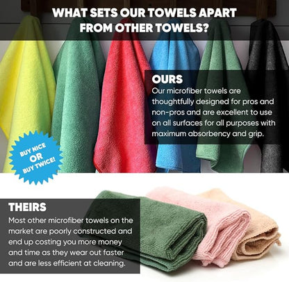 Bulk 12” X 12” All Purpose Microfiber Towels Wholesale - Case Quantity (400 Count) | No Fraying | High Density Microfiber | Zero Chemical Cleaner | Long-Lasting (Black)