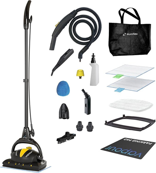 Euroflex Vapour Plus 18-Piece Steam Mop with Precision Floor Care Kit; Consumer Reports Recommended; 295°F & 50 PSI of Pressure; Kills 99.9% Bacteria & Viruses incl. Influenza (H1N1); 5 Year Warranty