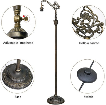 Tiffany Floor Lamp with Angle Adjustable Stained Glass Lampshade Rustic Style Gooseneck Reading Floor Light Tiffany Style Standing Corner Light 63 inches for Home Living Room Bedroom