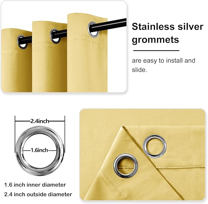 DWCN Blackout Curtains for Living Room, Room Drakening Drapes for Bedroom, Solid Thermal Privacy Protection Window Treatment - Light Yellow, W42 x L63 Inch, Set of 2