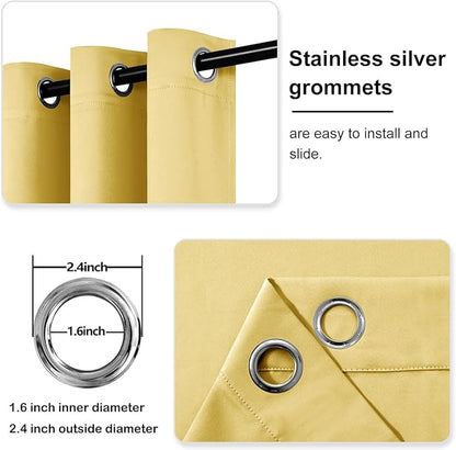 DWCN Blackout Curtains for Living Room, Room Drakening Drapes for Bedroom, Solid Thermal Privacy Protection Window Treatment - Light Yellow, W42 x L63 Inch, Set of 2