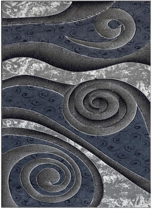 Ultra Soft Area Rug Hand Carved - Modern Abstract Design for Indoor Living Room & Bedroom - Stain Resistant, Easy to Clean - (5x7, Blue)