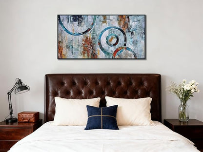 Arjun Abstract Wall Art Modern Grey Brown Picture Geometric Canvas Circle Block Painting, Large Size Simple Artwork Ready to Hang Framed for Bedroom Living Room Bathroom Home Office Wall Décor 40"x20"