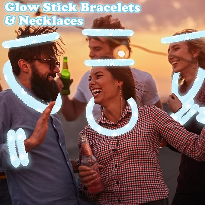 12-24 PCS White Glow Sticks Party Favors for Kids, LED Light Up Necklaces Bracelets Accessories for Toddlers, Glow Birthday Valentines Day Mardi Gras Party Supplies Decorations for Boys Girls