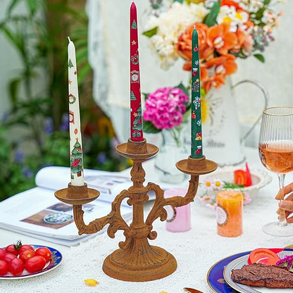 Sungmor Vintage 3-Arm Cast Iron Candelabra, 9.2" Tall Heavy-Duty Rustic Candle Holder for Home Decor, Decorative Candle Stand Centerpiece for Dinners/Weddings/Halloween/Christmas etc Festivals