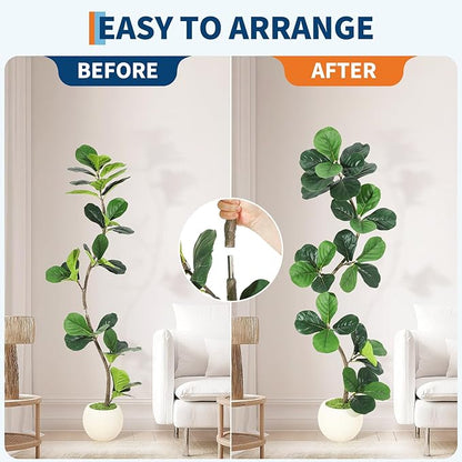 Garvee Fiddle Leaf Fig Tree 5ft Tall Artificial Tree with Grey Planter，Faux Floor Plant, Indoor Fake Plants for Home Office Decor