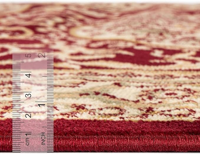 Rugs.com Chateau Collection Rug – 10 Ft Runner Red Medium-Pile Rug Perfect for Hallways, Entryways