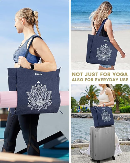 Gonex Yoga Mat Bag, Large Tote Bag with Multi Pockets for Women Men, Canvas Mat Carrier, Full Zipper Easy Access for Pilates Gym Travel