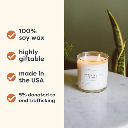 Calyan Wax Co. Sea Mist & Freesia 2 Wick Scented Candle - 37 Hour Burn - Luxury Non Toxic Soy Wax Candles - Long Lasting Large Glass Jar Candle for Home - 8.8oz