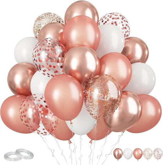 FunHot Rose Gold and White Balloons, 60Pcs Pearl Rose Gold Balloons, 12 Inch Metallic Rose Gold Confetti Balloons Helium Rose Gold Latex Balloons for Baby Shower Wedding Birthday Party Decorations