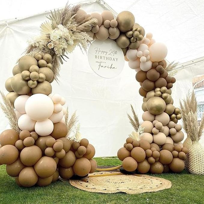 Brown Gold Balloons, 12 inch Double Stuffed Brown Gold and Cream Beige Balloons for Neutral Baby Shower Boho Wedding Birthday Party Decorations