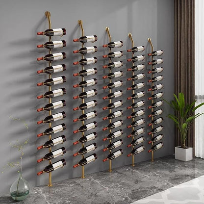 Wine Rack Wall Mounted, 72.8in High Metal Wine Bottle Holder for 12 Bottles, Kitchen Organization and Wine Storage for Commercial Restaurants Pantry Bar Wine Cellar (Gold, Five rows-60 Bottles)