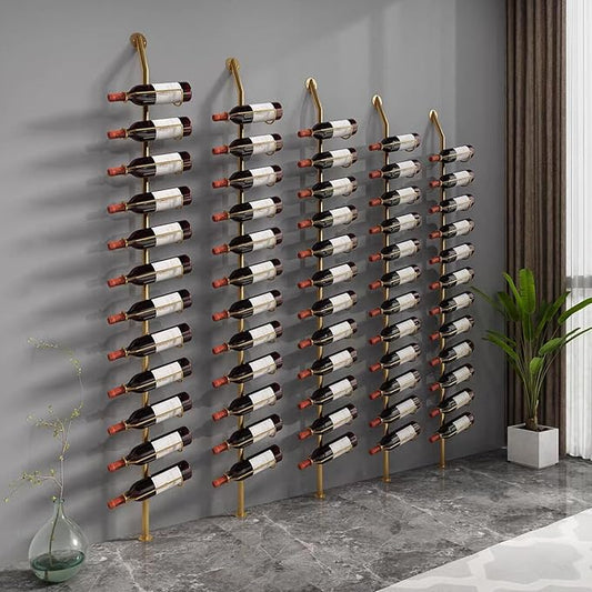 Wine Rack Wall Mounted, 72.8in High Metal Wine Bottle Holder for 12 Bottles, Kitchen Organization and Wine Storage for Commercial Restaurants Pantry Bar Wine Cellar (Gold, Five rows-60 Bottles)