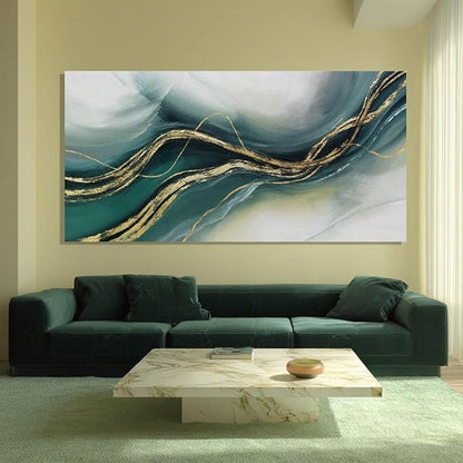 ZENPEE Gold and Green Modern Wall Art, Simple Abstract Canvas Prints, Wall Hangings & Posters for Living Room, Office & Hallway, 29" x 58"