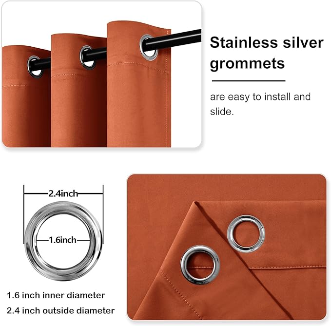 DWCN Blackout Curtains for Living Room, Room Drakening Curtain for Bedroom, Solid Thermal Privacy Protection 45 Inch Drapes, Burnt Ochre, W42 x L45 Inch, Set of 2