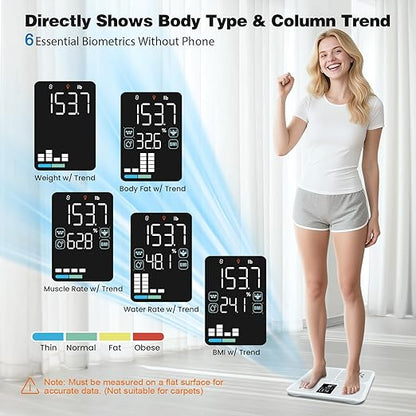 ABLEGRID Smart Bathroom Scale for Body Weight, Digital Body Fat Scale with LED Column Trend Display,BMI,Muscle Mass,Body Type, Accurate Home Weighing Scale for People with APP-Free Mode,400lb
