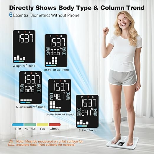 ABLEGRID Smart Bathroom Scale for Body Weight, Digital Body Fat Scale with LED Column Trend Display,BMI,Muscle Mass,Body Type, Accurate Home Weighing Scale for People with APP-Free Mode,400lb