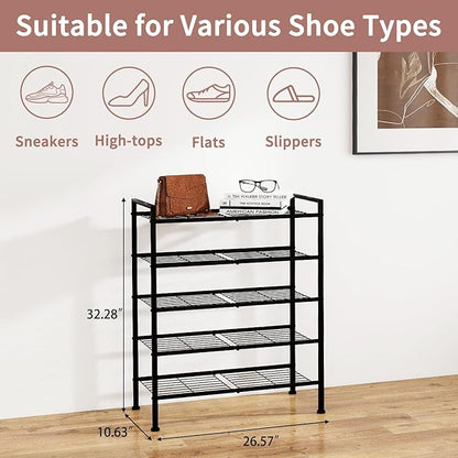 5-Tier Shoe Rack,Metal Simple Shoe Storage Organizer Utility Shelf for Closet,Entryway, Bedroom,Small Spaces (Black, 5 Tier)