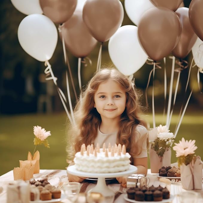 130PCS Cocoa Balloons, Latex Balloons Different Sizes 18/12/10/5 Inch, Helium Balloons with Ribbon, Party Balloon Set for Birthday Wedding Graduation Anniversary Baby Shower Decorations.