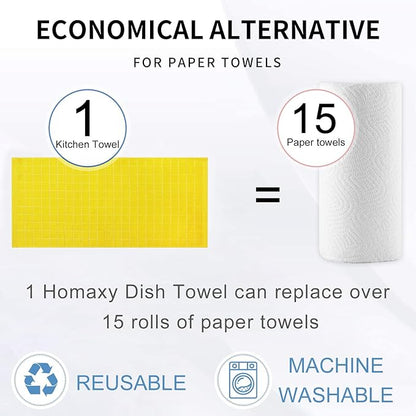 Homaxy 100% Cotton Terry Kitchen Towels(Yellow, 13 x 28 inches), Checkered Designed, Soft and Super Absorbent Dish Towels, 6 Pack