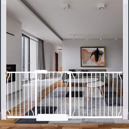 HOOEN Extra Wide Baby Gate for Doorways Stairs White Pressure Mounted Baby Gate Walk Through Child Gates for Kids or Pets Indoor Safety Gates 71.5-76.38 Inch