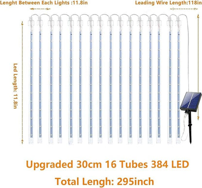 Solar Meteor Shower Lights Outdoor Decorations, Waterproof Christmas Lights Solar Powered, 16 Tubes 384LED Rain Drop Light, Snow Cascading String Light for Xmas Tree Party Garden Decor(Red and Green)