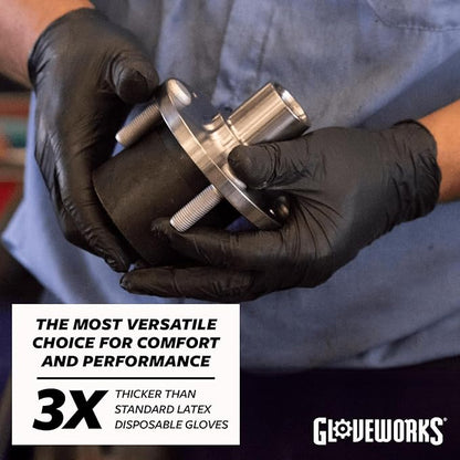 GLOVEWORKS Black Nitrile Gloves Disposable Latex Free, 5 Mil Industrial, For Mechanic, Cleaning, Cooking, Kitchen, Food Grade