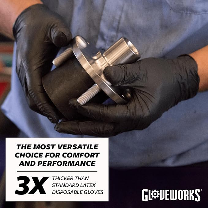 GLOVEWORKS Black Nitrile Gloves Disposable Latex Free, 5 Mil Industrial, For Mechanic, Cleaning, Cooking, Kitchen, Food Grade