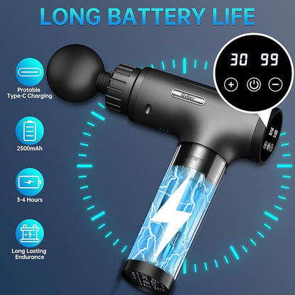 Massage Gun, Massage Gun Deep Tissue, Handheld Back Massager for Athletes, Percussion Muscle Massager with 6 Attachments & 30 Speed, Father's Day, Grey
