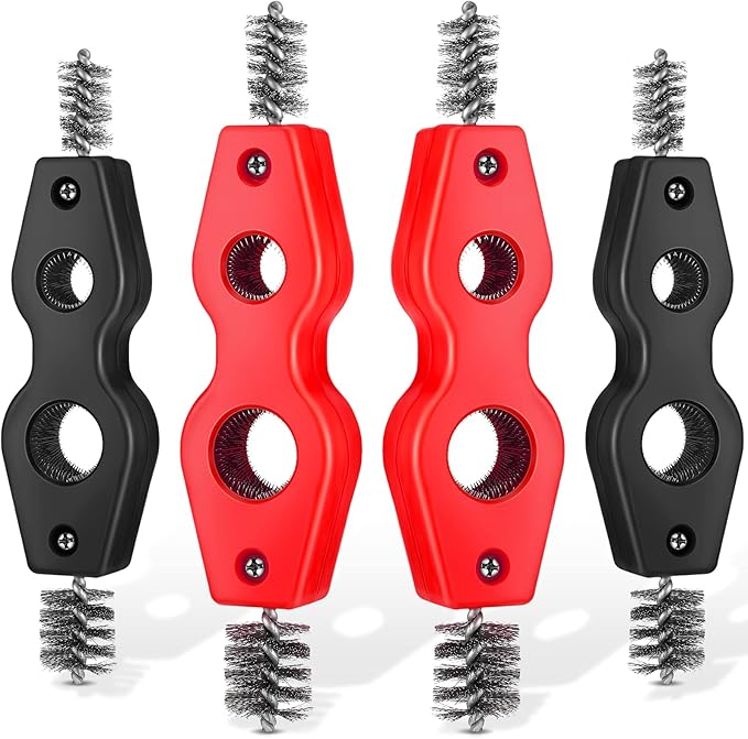 Honoson 4 Pieces Copper Pipe Cleaner 4 in 1 Copper Tubing Brush Pipe Cleans Inside Outside Thread Cleaner Plumber Brush Cleans Tool for Plumbing Installation Soldering Brazing(Black, Red)