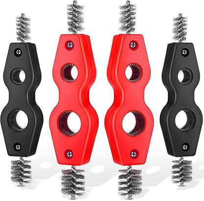 Honoson 4 Pieces Copper Pipe Cleaner 4 in 1 Copper Tubing Brush Pipe Cleans Inside Outside Thread Cleaner Plumber Brush Cleans Tool for Plumbing Installation Soldering Brazing(Black, Red)