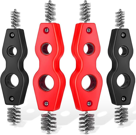 Honoson 4 Pieces Copper Pipe Cleaner 4 in 1 Copper Tubing Brush Pipe Cleans Inside Outside Thread Cleaner Plumber Brush Cleans Tool for Plumbing Installation Soldering Brazing(Black, Red)