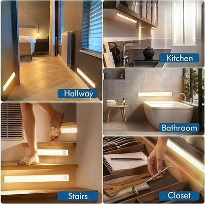 Under Cabinet Lights 14.5 Inch,Under Cabinet Lighting 63LEDS 2500mAh,Motion Sensor Light Indoor Rechargeable Battery Operated,Dimmable Under Counter Lights for Kitchen,Drawers,Wardrobe,Stair Bedroom