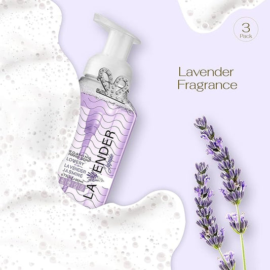 Valentines Foaming Hand Soap, 3 Pack, Moisturizing Hand Soap with Aloe Vera & Essential Oils, Alcohol-Free Hand Wash in Lavender Jasmine Scent, Scented Hand Wash for Kitchen, Bathroom - Free Bracelet