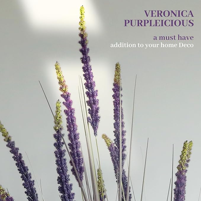 KOL 4ft 2-Pack Faux Veronica Spiked Speedwell Grass, 47in Artificial Veronica Spicata Flower, Tall Reed Grass for Home Office Garden Wedding Décor, Indoor/Outdoor Fake Plant, UV-Resistant, Purple