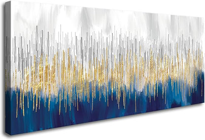 XXMWallArt FC3162 Abstract Wall Art Gold and Blue Canvas painting Artwork Painting Print for Living Room Bedroom Kitchen Home and Office Wall Decor