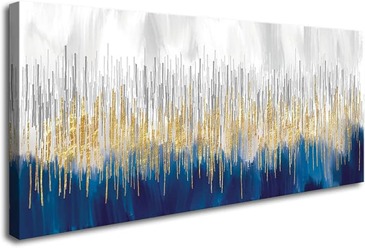 XXMWallArt FC3175 Abstract Wall Art Gold and Blue Canvas painting Artwork Painting Print for Living Room Bedroom Kitchen Home and Office Wall Decor