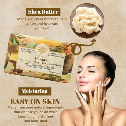 Wavertree & London Havana Scented Natural Soap (2 Bars), 7oz Moisturizing French Triple Milled Soap Bars enriched with shea butter - Pure Plant Based Bath & Body Bars for All Skin Types