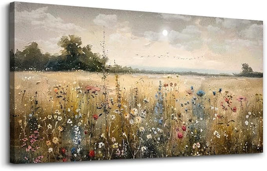 Wapluam Framed Wall Decor For Living Room Canvas Prints Wall Art Bedroom Office Decoration Vintage Abstract Painting Rural Natural Landscape Artworks Pictures Ready To Hang Farmhouse Home Decor