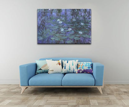 Large Blue Water Lilies by Claude Monet Canvas Wall Art Famous Painting - Classic Artwork Wall Decor Picture Print with Framed for Bedroom Living Room Office -24" x36"