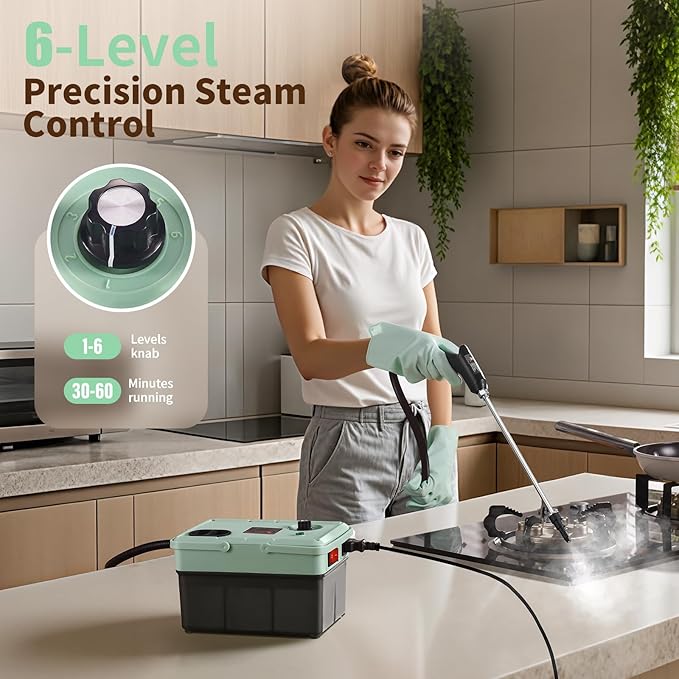 2500W Steam Cleaner - Adjustable 6-Level Steam Control, 15s Fast Heat, 1.6QT Water Tank, Portable High-Pressure Steamer for Home, Car, Grout