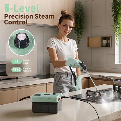 2500W Steam Cleaner - Adjustable 6-Level Steam Control, 15s Fast Heat, 1.6QT Water Tank, Portable High-Pressure Steamer for Home, Car, Grout