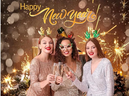 CYLYH 7x5ft Happy New Year Backdrop 2026 New Years Eve Backdrops New Year Party Banner Lucky Horseshoe Champagne Fireworks Christmas New Year Background