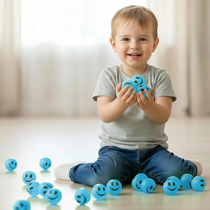 ArtCreativity Glow in the Dark Light Blue Smiley Face Bouncing Balls - Bulk Pack of 36 - 1 Inch High Bounce Bouncy Balls for Kids, Glowing Party Favors and Goodie Bag Fillers for Boys and Girls